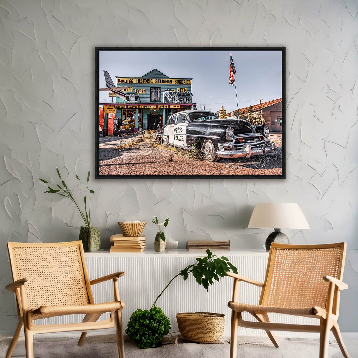 Route 66 Police Car - Gerahmte Leinwand