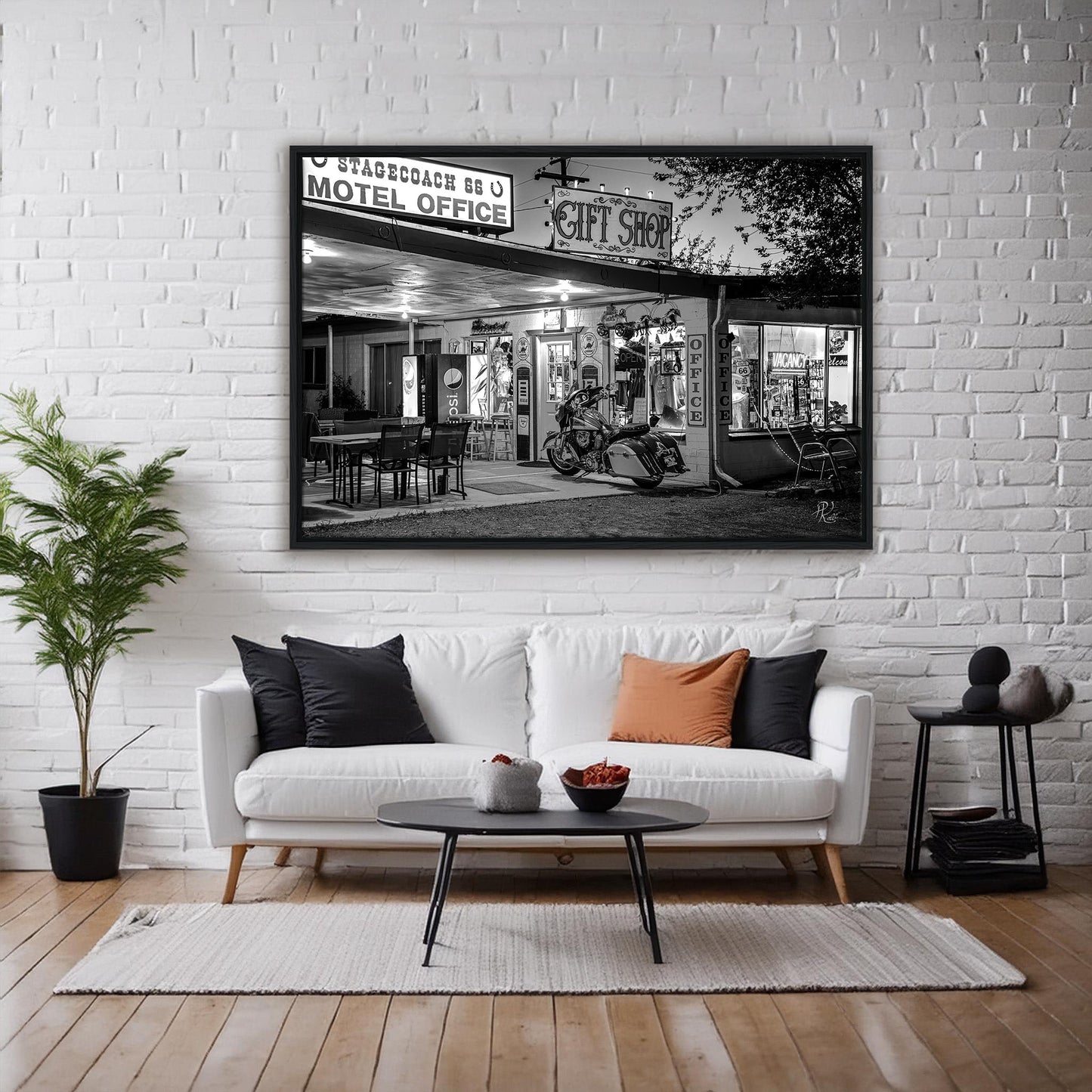 Route 66_Store - Gerahmte Leinwand
