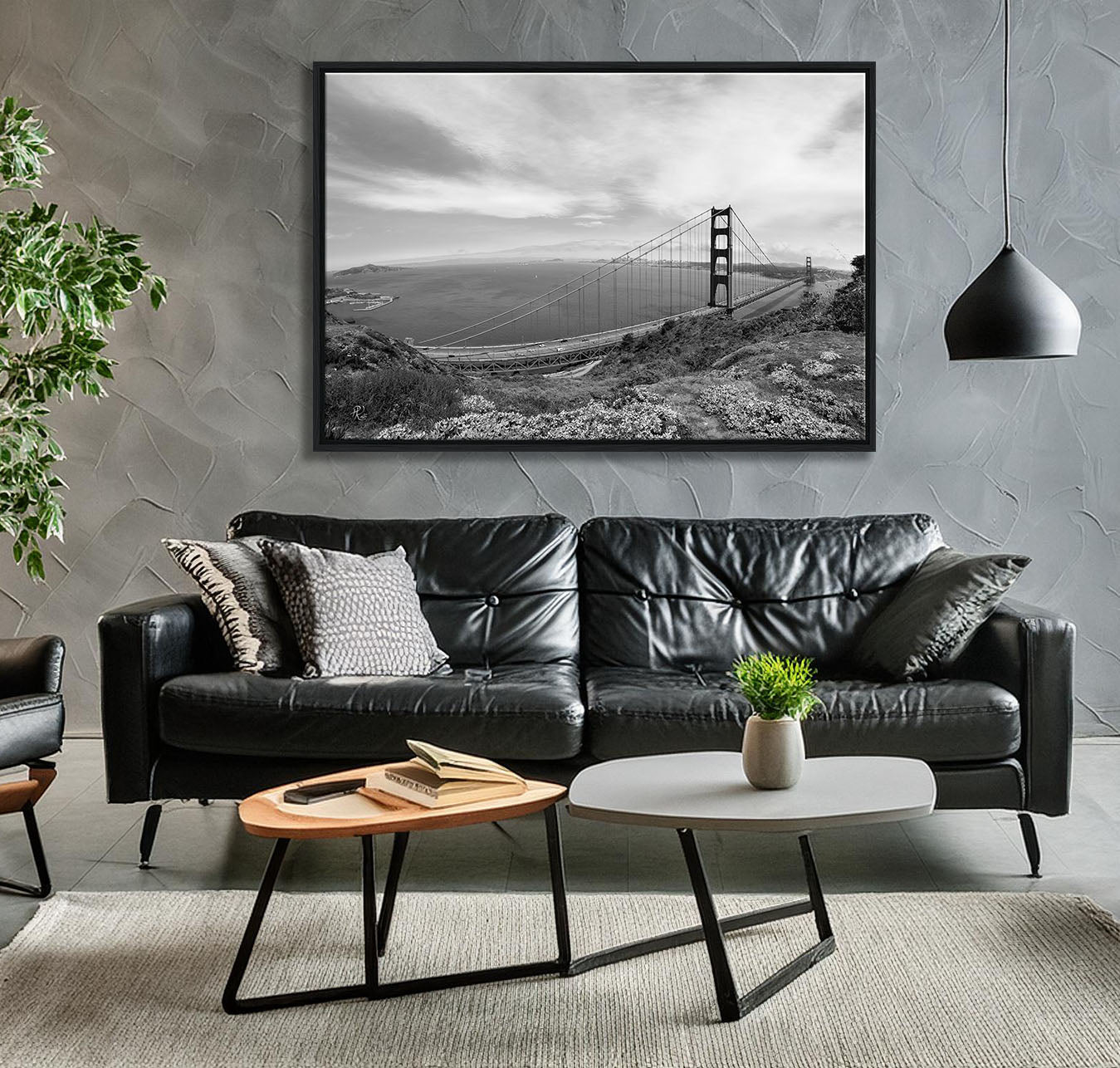 San Francisco Golden Gate Bridge Pan 01 - Gerahmte Leinwand