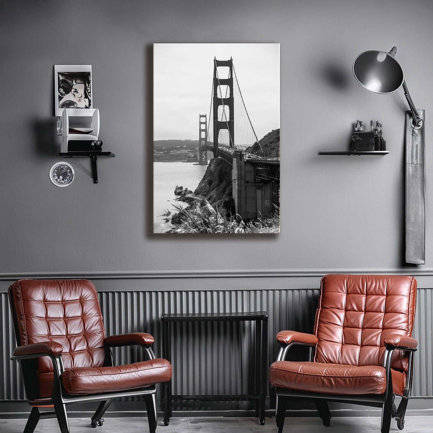 San Francisco_Golden Gate Bridge s/w-Leinwandbild