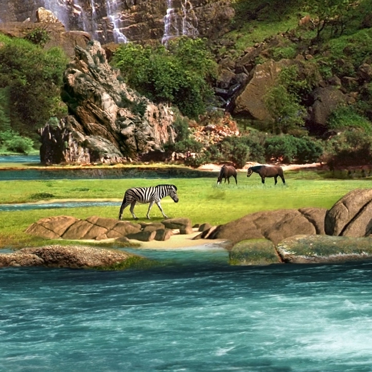 Waterfalls Mountain - Kunstdruck+ weißer Rand